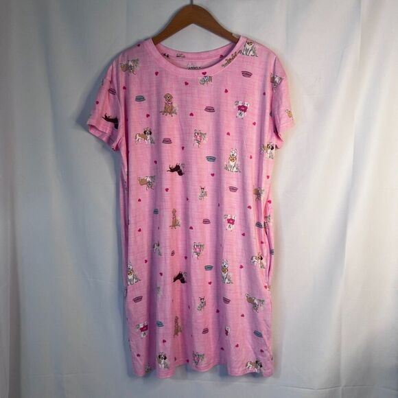 Joyspun Pink Dog Print Short Sleeve Soft Pajama Sleep Shirt Dress w Pockets S/M - Picture 7 of 7